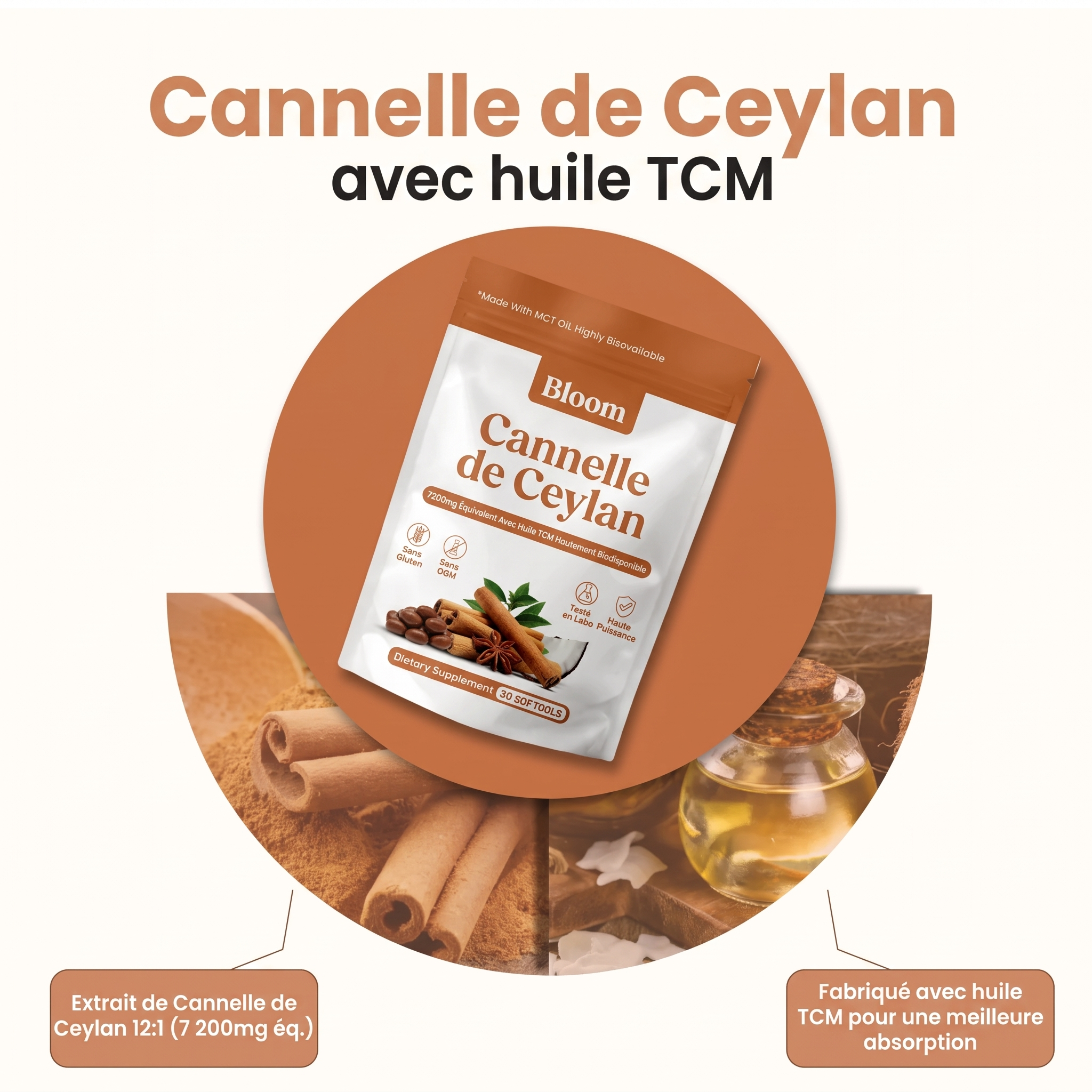 Cannelle de Ceylan 7 200 mg avec huile TCM